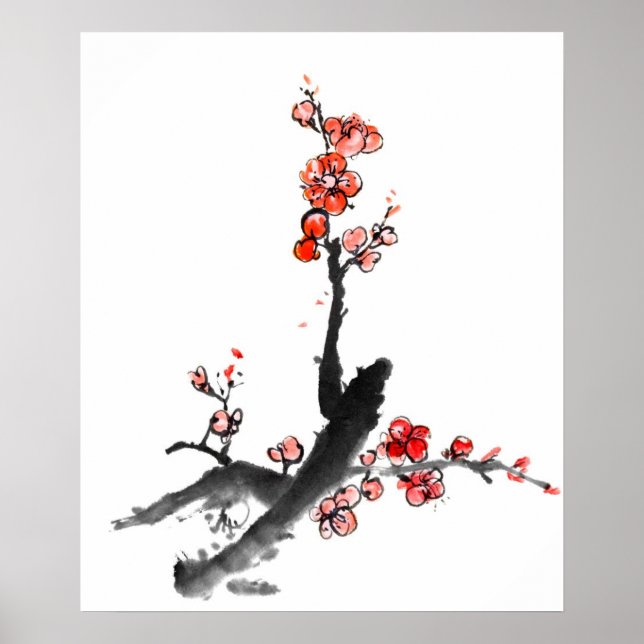 Chinesische Malerei auf Blume, Pflaumenblüte Poster (Vorne)