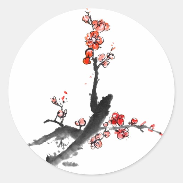Chinesische Malerei auf Blume, Pflaumenblüte Runder Aufkleber (Vorderseite)