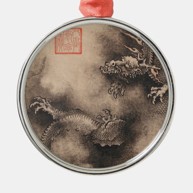 Chinesische Malerei für Drachenjahr 2024 R-Ornamen Silbernes Ornament (Vorne)