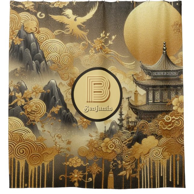 Chinesische Malerei Imitate Golden Dripping Mit Mo Duschvorhang (Vorderseite)