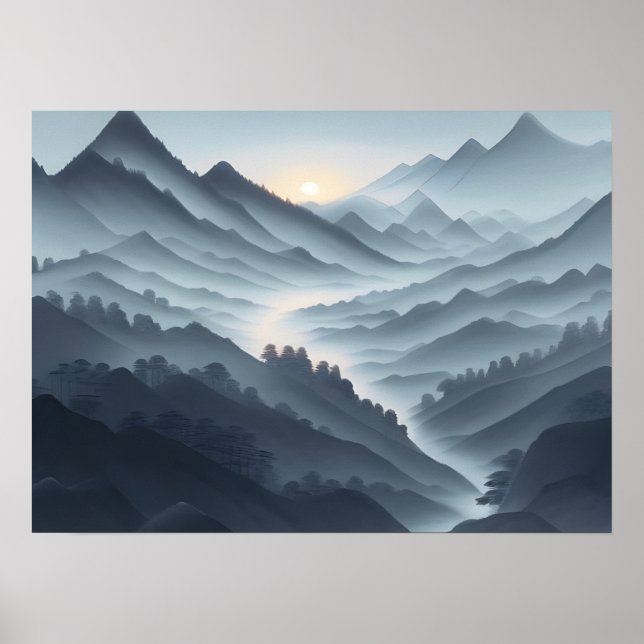 Chinesische Malerei mit schlammiger Landschaft mit Poster (Vorne)