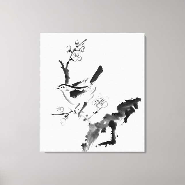 Chinesische Malerei, Pflaumenblüte und Vögel Leinwanddruck (Vorderseite)