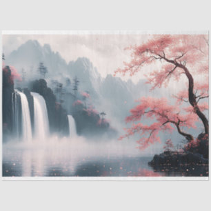 Chinesische Malerei Wasserfall und Kirschblossom B Seidenpapier
