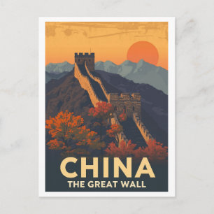 Chinesische Mauer im Vintage-Stil Postkarte