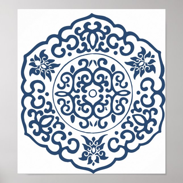 Chinesische Medallion blau Poster (Vorne)