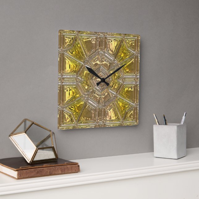 Chinesische metallizergelbe und gläserne Wanduhr (Büro)