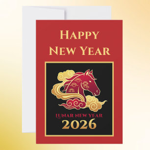 Chinesische Mond-Neujahrskarte 2026 Pferd Dankeskarte