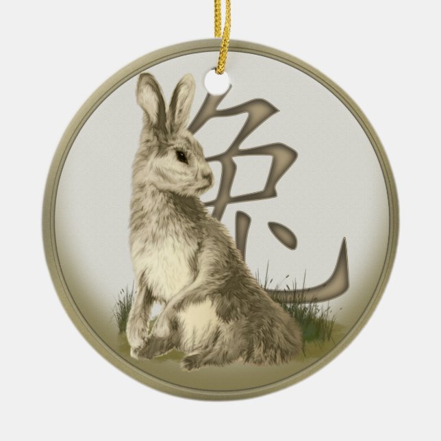 Chinesische neues Jahr-Kaninchen-personalisierte Keramik Ornament (Vorne)