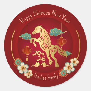 Chinesische Neujahrsaufkleber (Jahr des Pferdes) R Runder Aufkleber