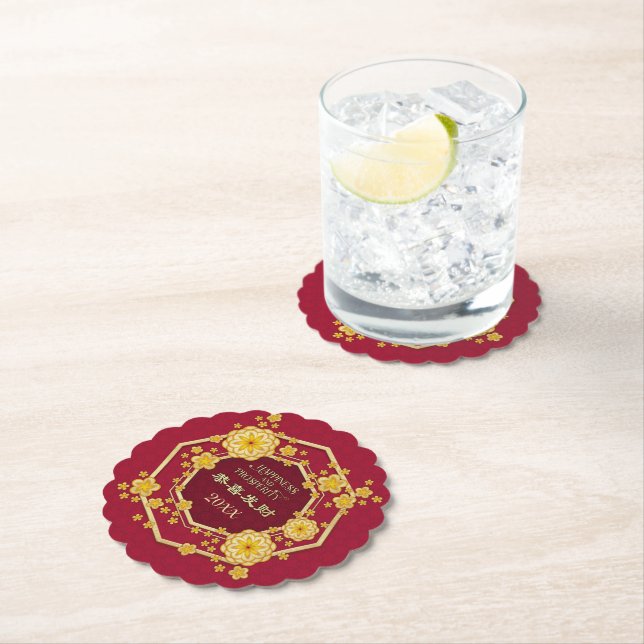 Chinesische Neujahrsgoldene Blume: Gong Hei Fat Ch Untersetzer (Vor Ort)