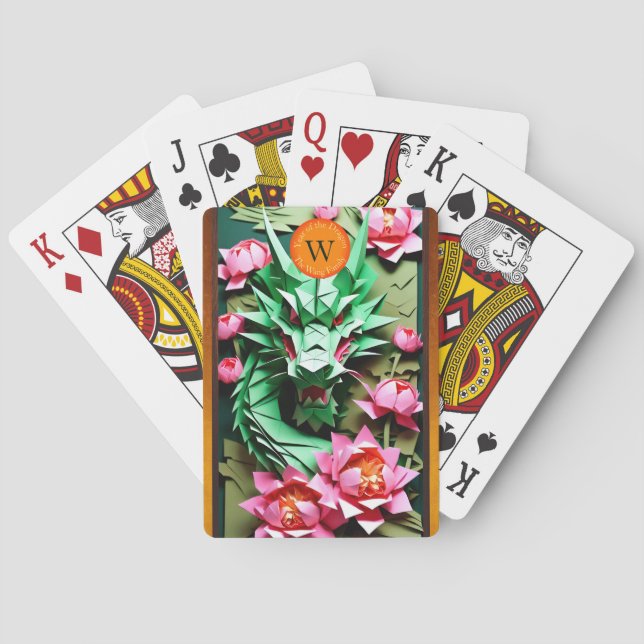 Chinesische Neujahrsgrüne Drachenmonogramm 2024-PC Spielkarten (Rückseite)
