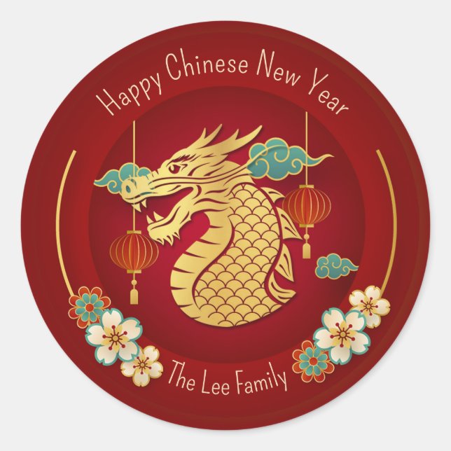 Chinesische Neujahrsklammern (Jahr des Drachen) Ro Runder Aufkleber (Vorderseite)