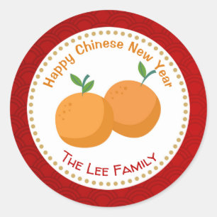 Chinesische Neujahrsklammern (zwei Orangen) Runder Aufkleber