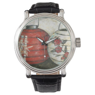 Chinesische Neujahrslinien mit Blumendruck Armbanduhr