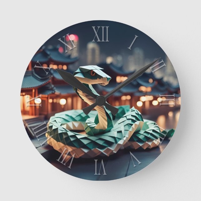 Chinesische Neujahrsschlange Origami Zodiac Birthd Runde Wanduhr (Vorderseite)