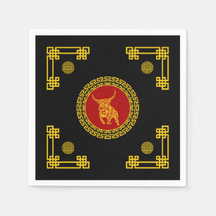Chinesische Neujahrsschmuck Ox Red & Gold Serviette
