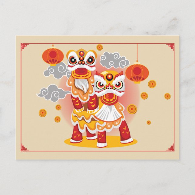 Chinesische New Year Lion Dancers Postkarte (Vorderseite)