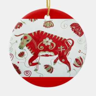 Chinesische Ochsen-Astrologie-Verzierung Keramik Ornament