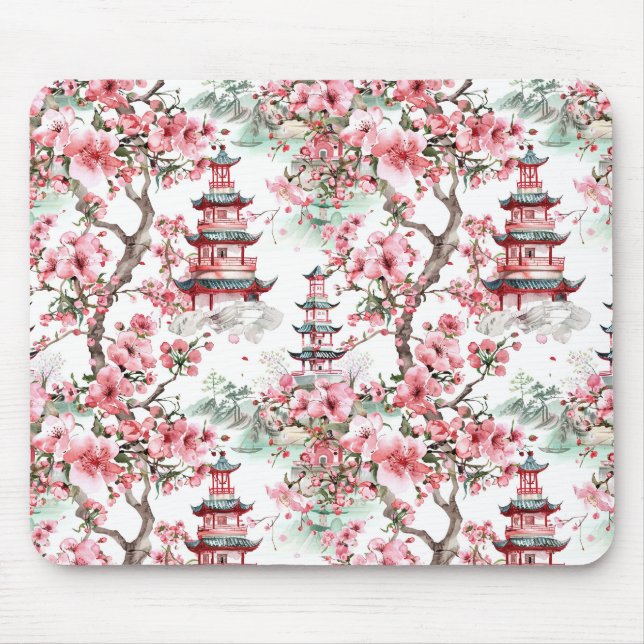 Chinesische Pagode - Kirschblüten (10) Mousepad (Vorne)