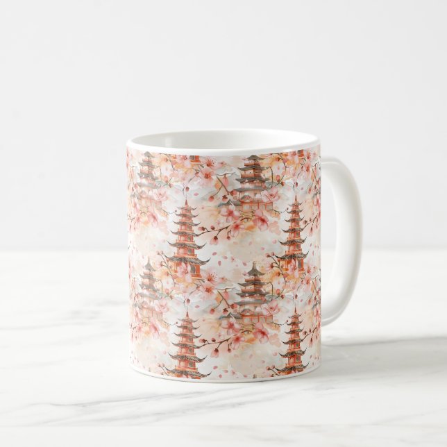Chinesische Pagode mit Kirschblüten (1) Kaffeetasse (VorderseiteRechts)