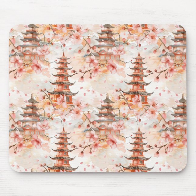 Chinesische Pagode mit Kirschblüten (1) Mousepad (Vorne)