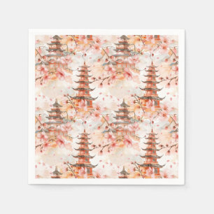Chinesische Pagode mit Kirschblüten (1) Serviette