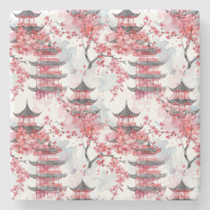 Chinesische Pagode mit Kirschblüten (2) Steinuntersetzer