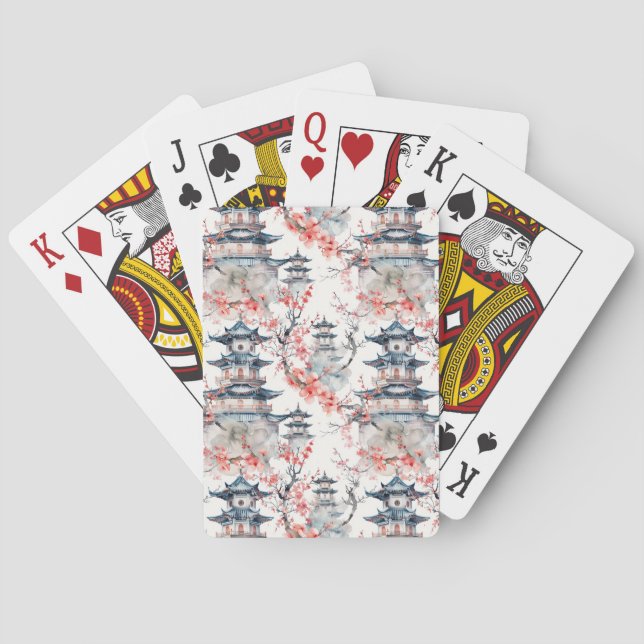 Chinesische Pagode mit Kirschblüten (4) Spielkarten (Rückseite)