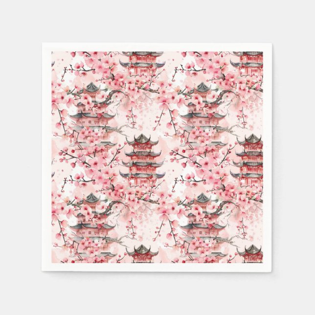 Chinesische Pagode mit Kirschblüten (7) Serviette (Vorderseite)