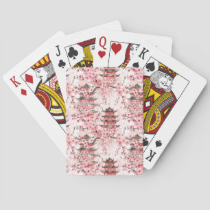 Chinesische Pagode mit Kirschblüten (7) Spielkarten