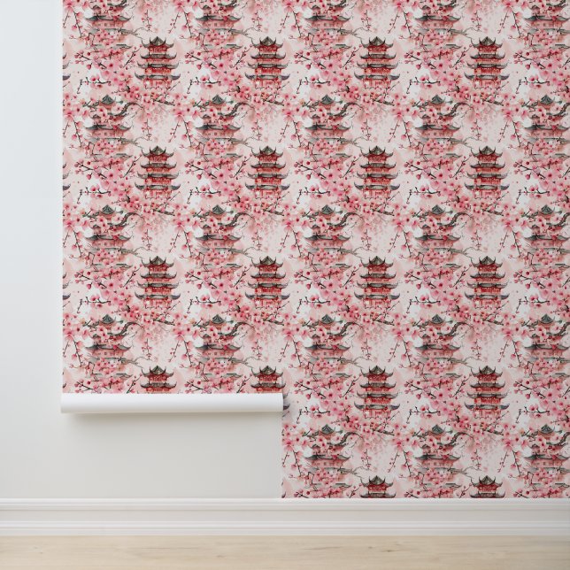 Chinesische Pagode mit Kirschblüten (7) Tapete (Anwendung)
