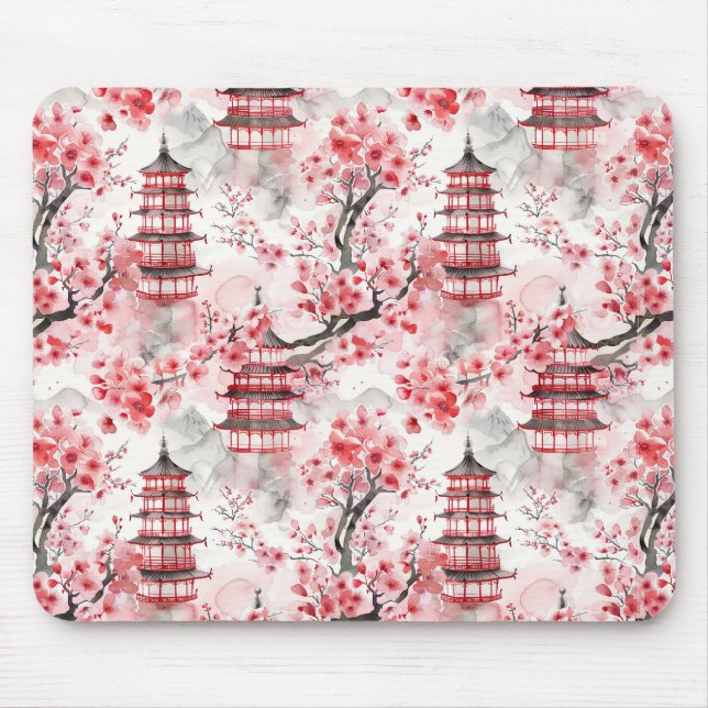 Chinesische Pagode mit Kirschblüten (9) Mousepad (Vorne)
