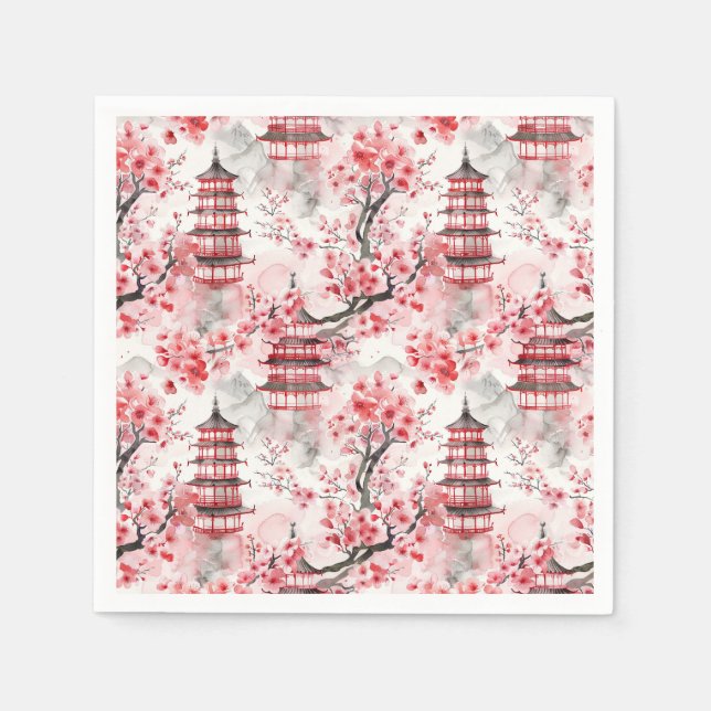 Chinesische Pagode mit Kirschblüten (9) Serviette (Vorderseite)