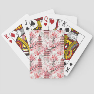 Chinesische Pagode mit Kirschblüten (9) Spielkarten