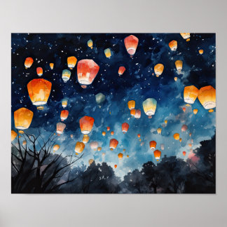 Chinesische Papier Laternen Landschaft Kunst Print Poster