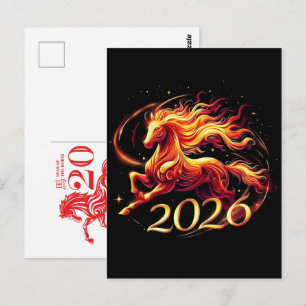 Chinesische Pferdejahr 2026 Feierlichkeiten Postkarte