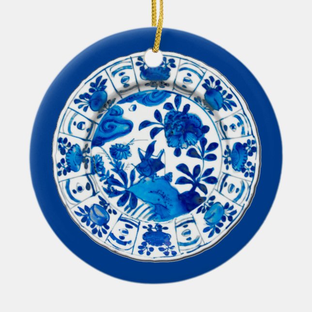 Chinesische Porzellanplatte, Vase der blauen Blume Keramik Ornament (Vorne)