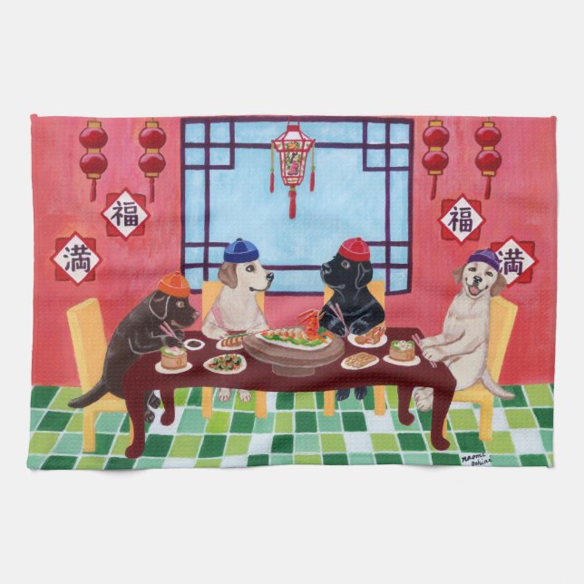Chinesische Restaurant-Malerei Labradors Handtuch (Horizontal)