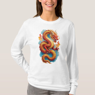 Chinesische rote Drache-Feuer-Illustration T-Shirt