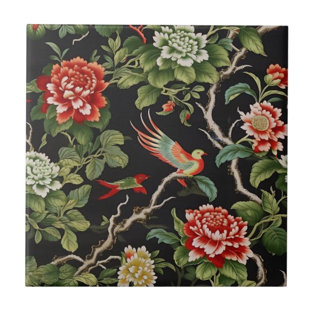 Chinesische rote grüne Fliesen mit Blumenmuster (Vorderseite)