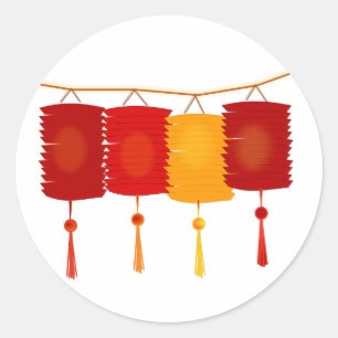 Chinesische rote Laternen viel Glückgraphik neuen Runder Aufkleber