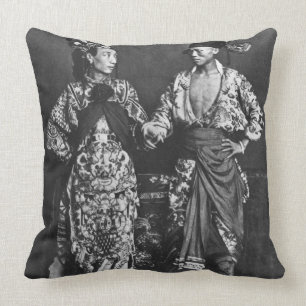 Chinesische Schauspieler, c.1870 (b/w Foto) Kissen