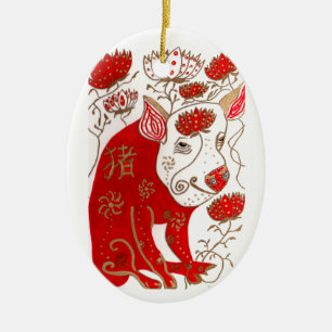 Chinesische Schwein-Astrologie-Verzierung Keramik Ornament