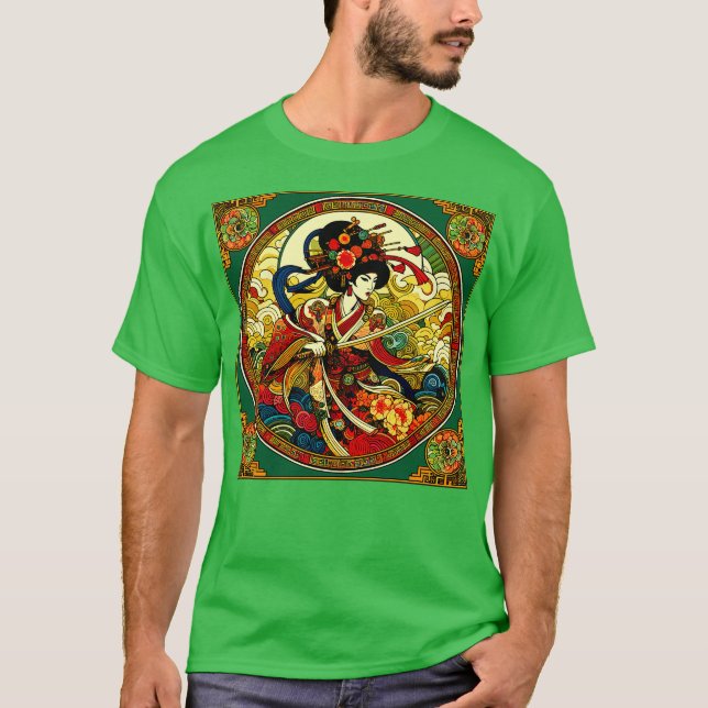 Chinesische Schwertfliegerin im Art-Déco-Stil T-Shirt (Vorderseite)