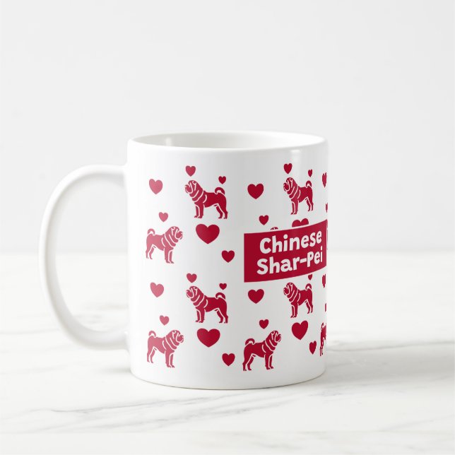 Chinesische Shar-Pei-Tasse mit roten Herzen Kaffeetasse (Links)
