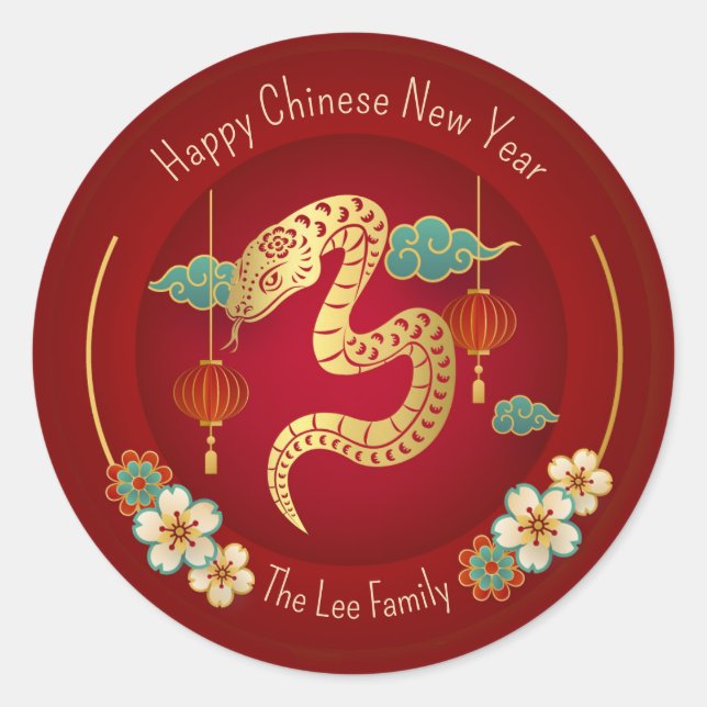 Chinesische Silvesteraufkleber (Jahr der Schlange) Runder Aufkleber (Vorderseite)