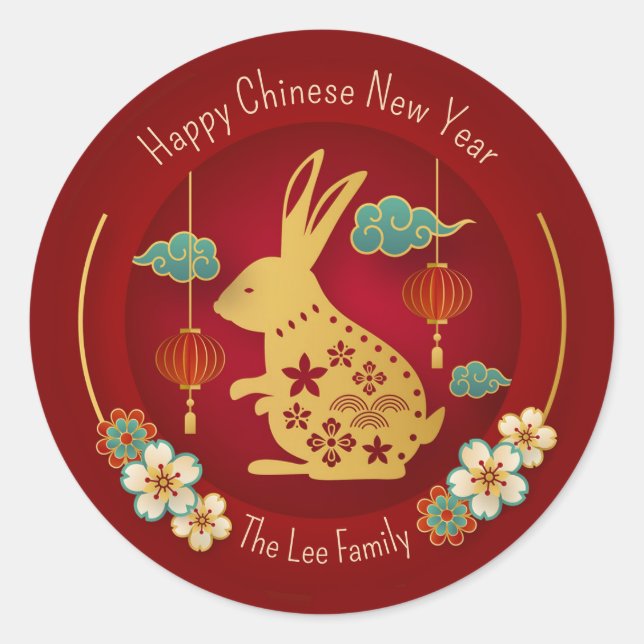 Chinesische Silvesteraufkleber (Jahr des Kaninchen Runder Aufkleber (Vorderseite)
