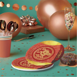 Chinesische Silvesterschlange 2025 Gold Red PPRP Pappteller