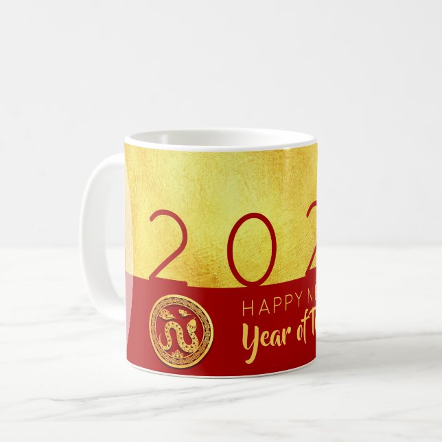 Chinesische Silvesterschlange 2025 Red Gold WM Kaffeetasse (Vorderseite Links)