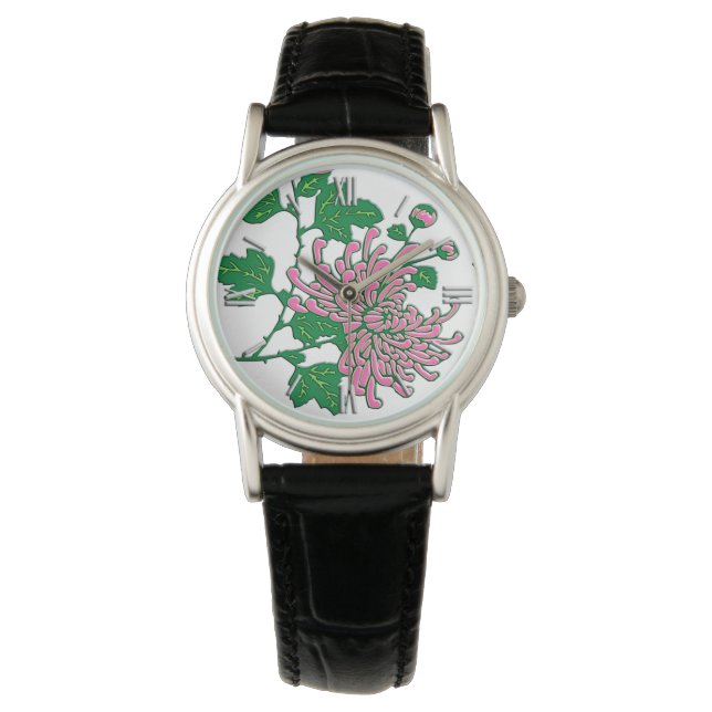 Chinesische Spinnenchrysanthemen - sanftrosa Armbanduhr (Vorderseite)